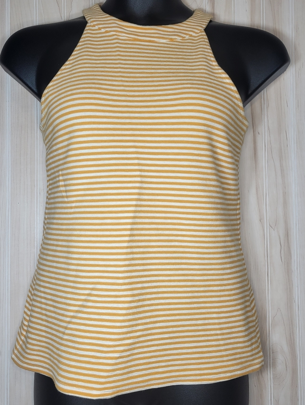 Anthropologie Deletta Mustard & White Stripped Tank Top Sz Sm